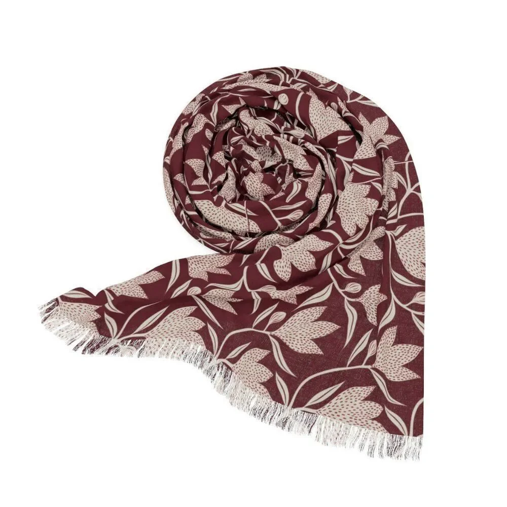 NWT Porter Anna- Crimson & Cream Women's Scarf in Magnolia